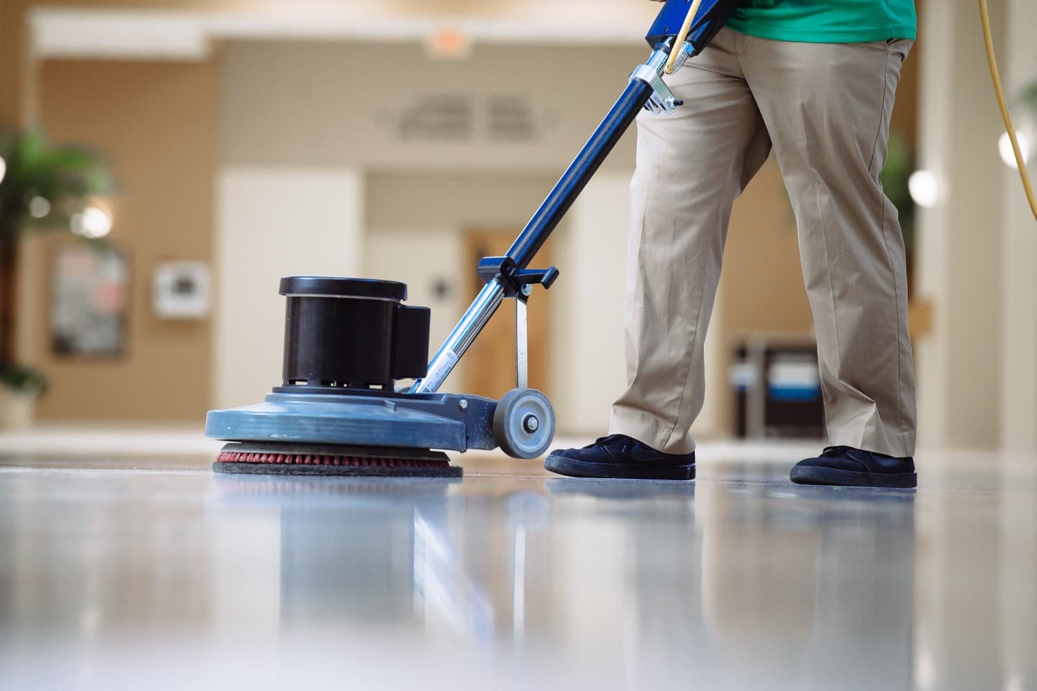 Commercial floor waxing service in an Austin financial institution